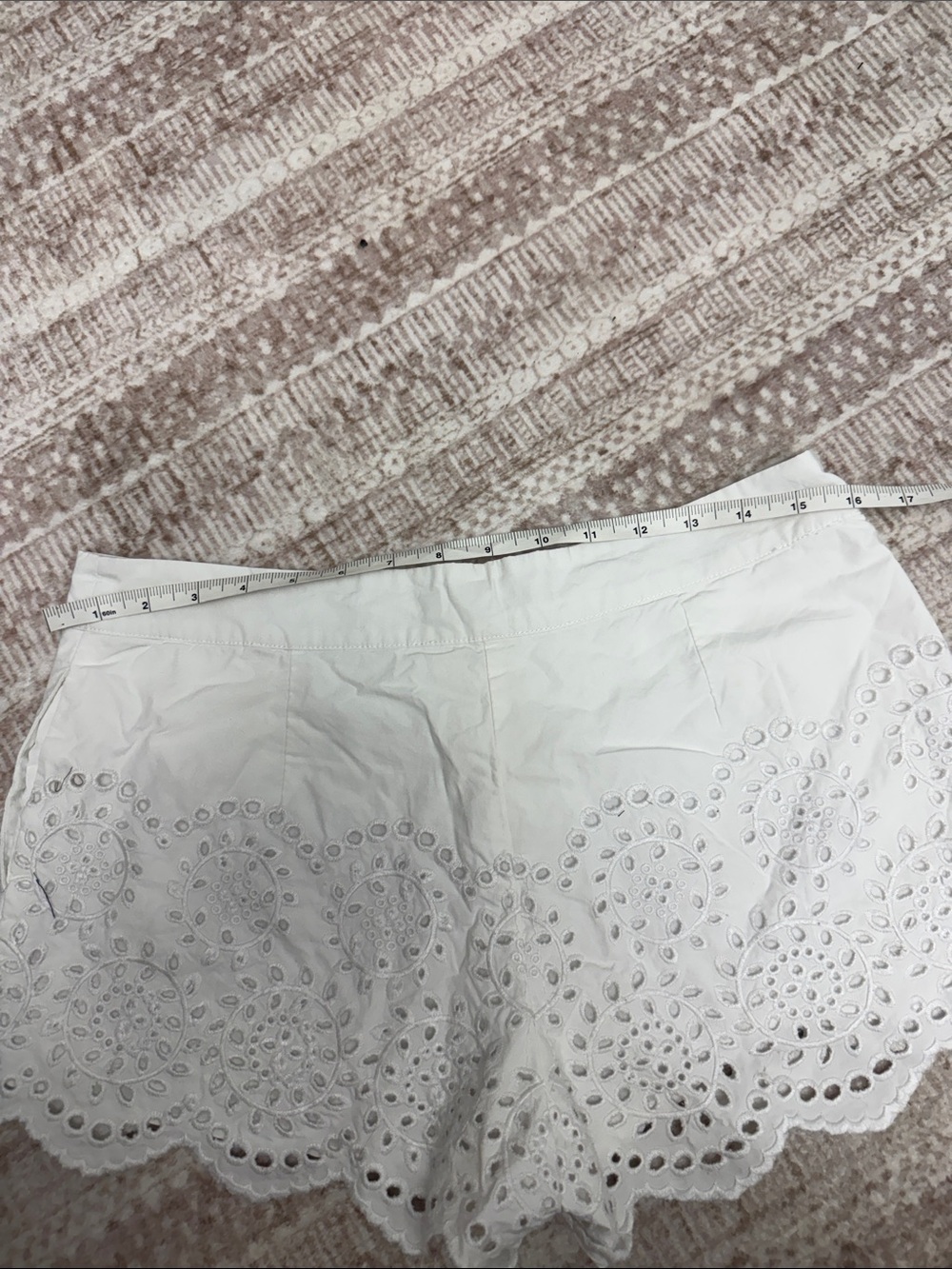 White Eyelet Scallop Hem Women’s Shorts - Classic Summer Style - Picture 5 of 6